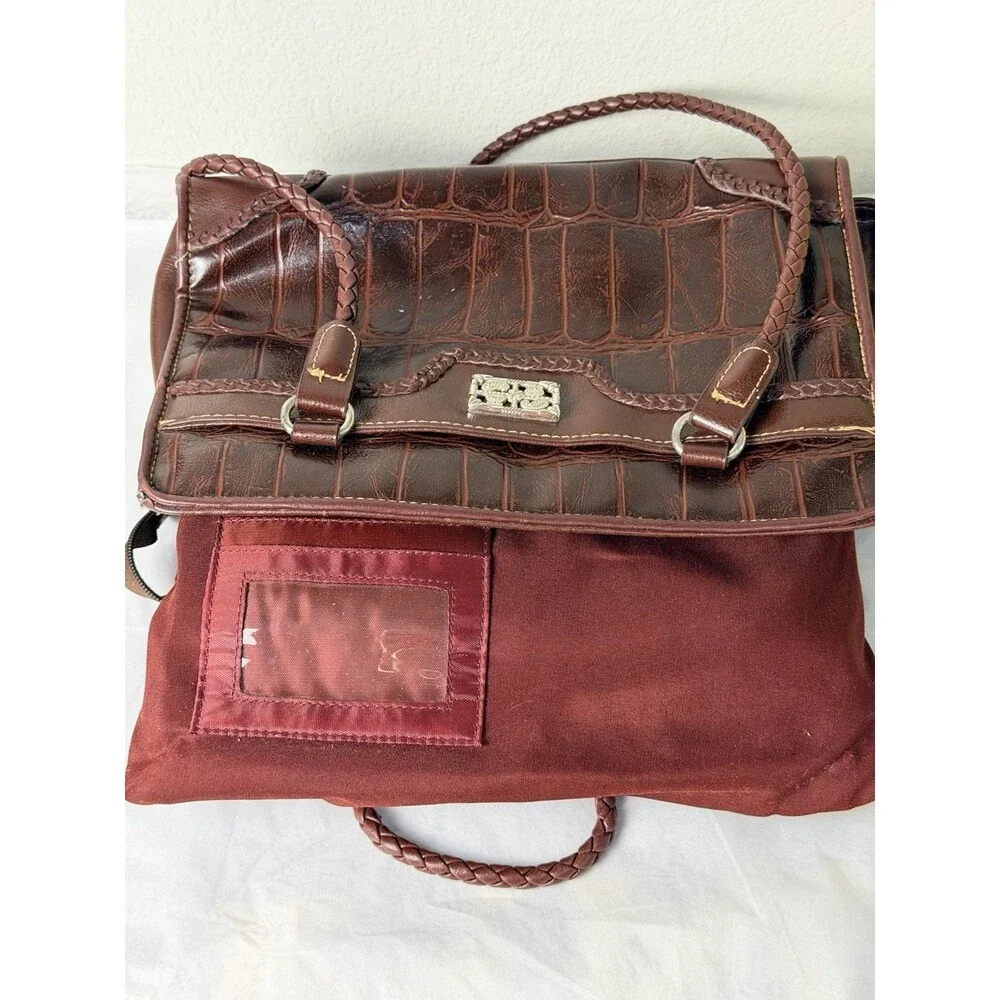 Vintage Bueno Brown Croc Embossed Shoulder Bag Braided Handles Satchel Purse
